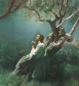 Jesus betet im Garten Gethsemane und nimmt die Sünden der Menschheit auf sich