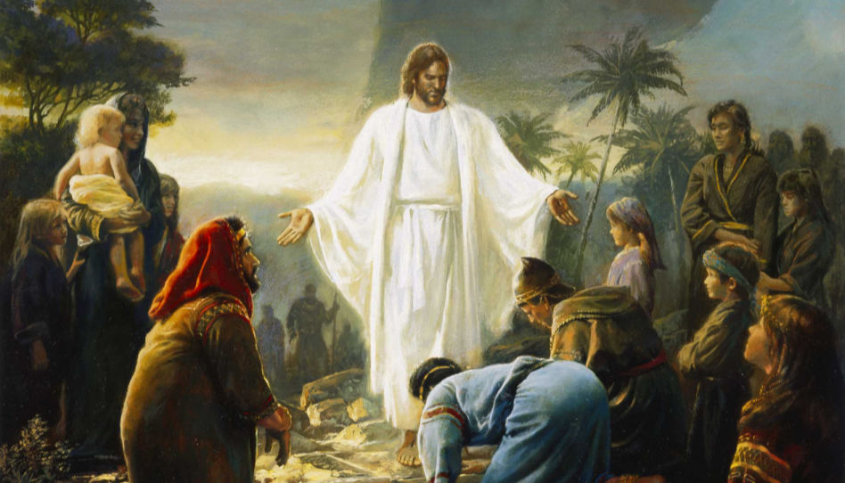 Zu sehen ist der auferstandene Christus in Amerika. (Detail from The Bible and the Book of Mormon Testify of Christ, by Greg K. Olsen)