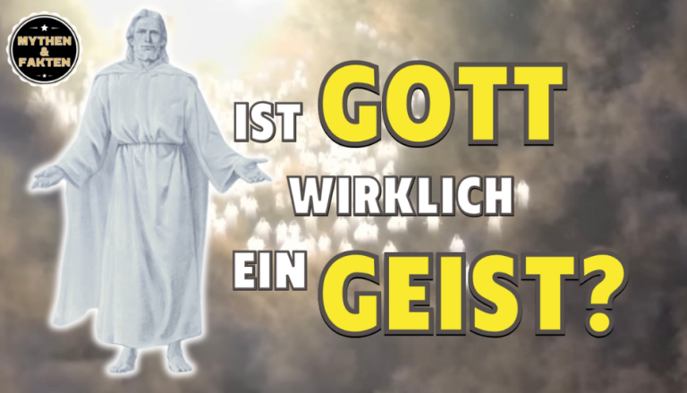 Zu sehen ist ein Bild, welches Gott Vater, Elohim, darstellen soll. Außerdem ist der Schriftzug "Ist Gott wirklich ein Geist" zu lesen.
