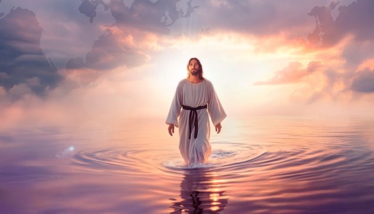 Zu sehen ist ein Bild, auf dem Jesus Christus im Wasser auf den Betrachter zuläuft. Er ist der Mittelpunkt kt von allem, was Mehrglaube.de tut.