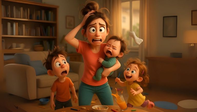Zu sehen ist eine Familie im Chaos.
