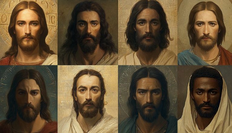 Verschiedene Bilder von Jesus (AI-generiert) sollen darstellen, dass er in verschiedenen Religionen und Kulturen unterschiedlich betrachtet wird.